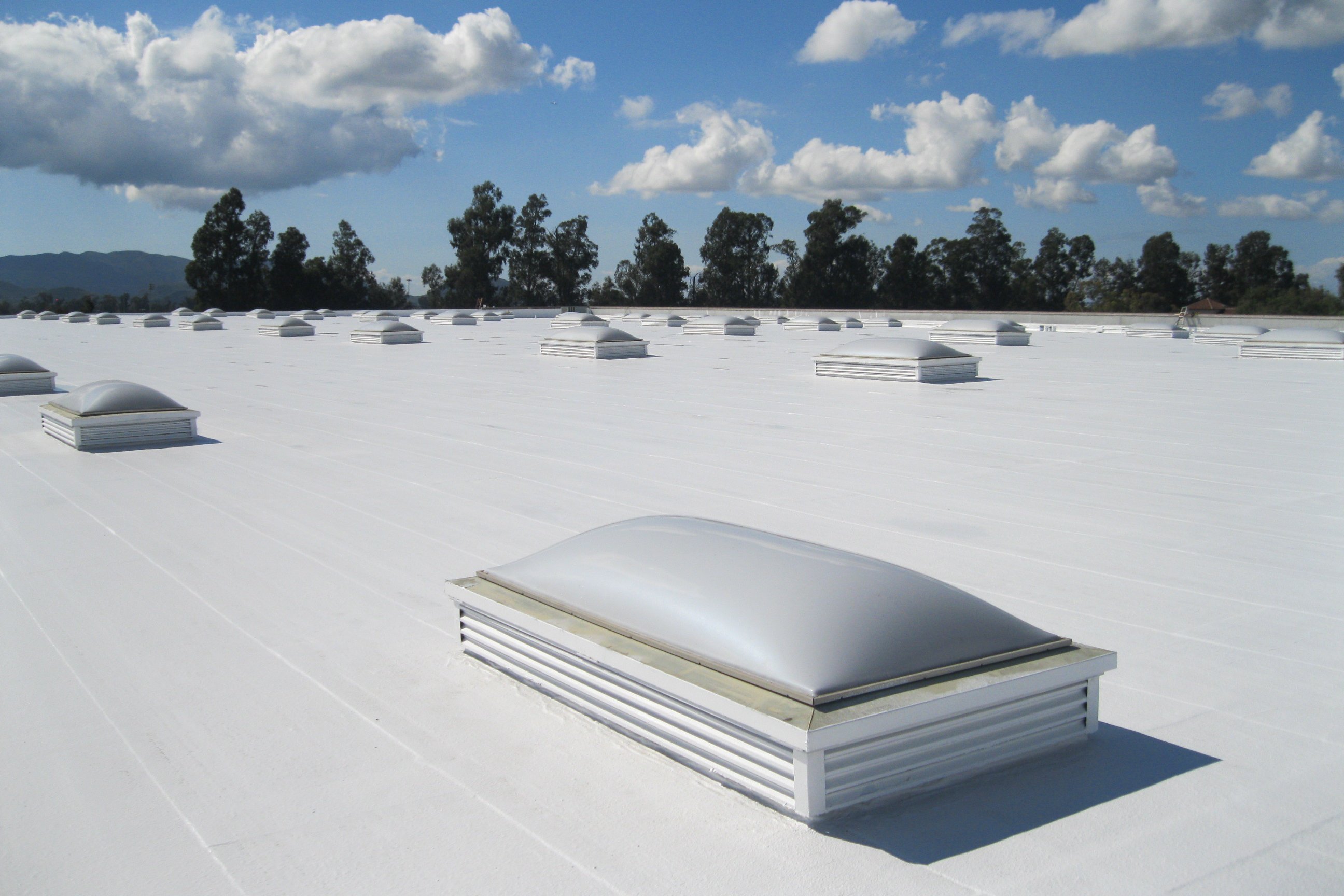 Close-up of TPO roofing material installed