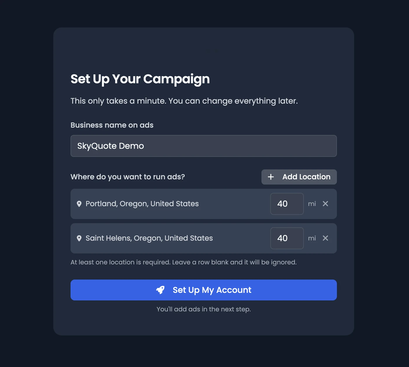 Step 1 — set target locations