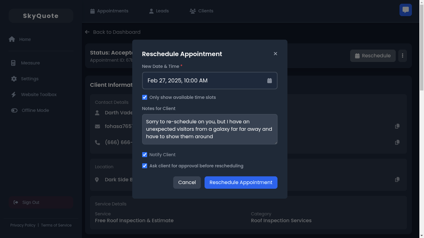 Reschedule Interface