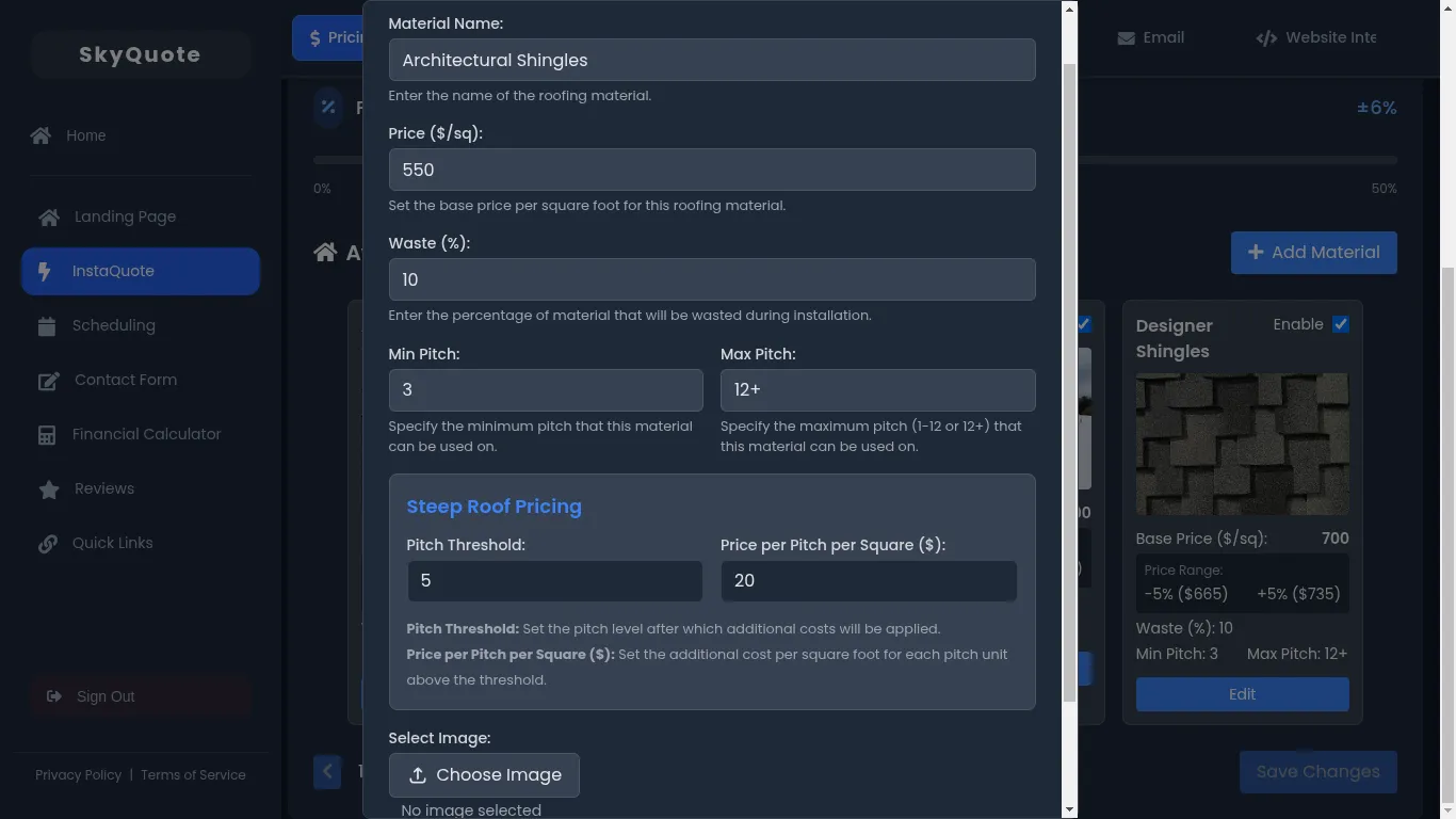 InstaQuote Configuration Screen 2