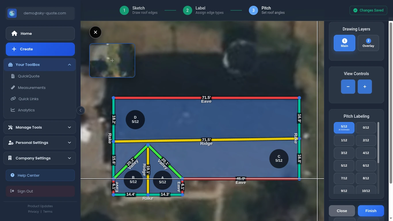 Tracing and labeling roof planes for fast takeoffs