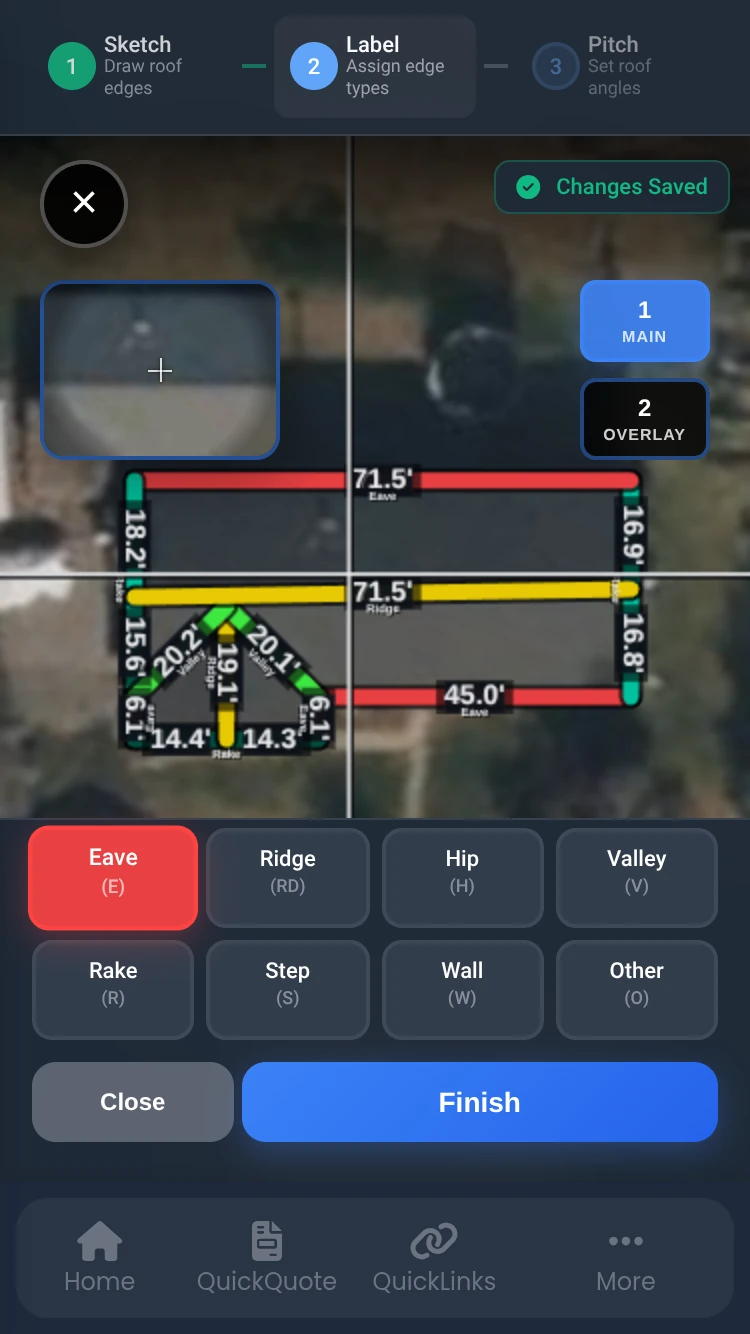 Phone label view showing labeled roof diagram